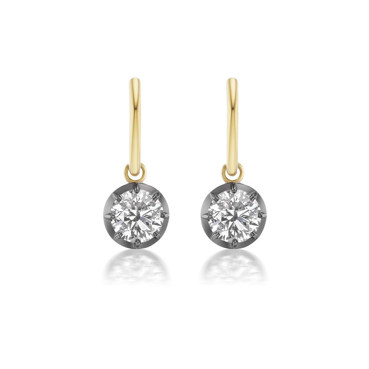 18K Yellow Gold 3.22 Ctw Bezel Set Round Diamond Drop Earrings