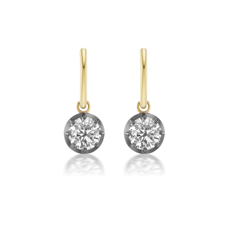 18K Yellow Gold 3.22 Ctw Bezel Set Round Diamond Drop Earrings