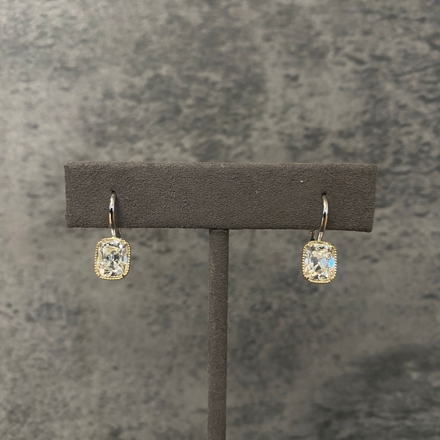 18K White Gold/Yellow Gold 3.03 Ctw Old Miner Solitaire Diamond Lever Back Earrings