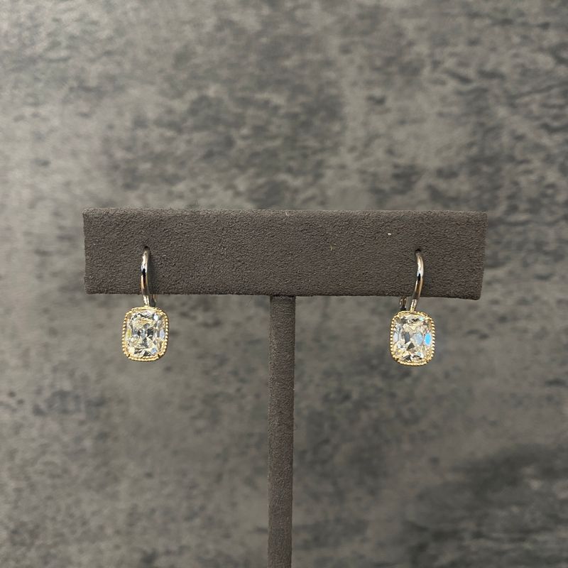 18K White Gold/Yellow Gold 3.03 Ctw Old Miner Solitaire Diamond Lever Back Earrings