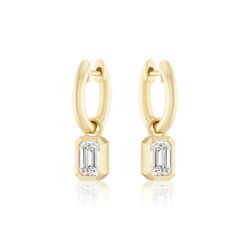 18K Yellow Gold 1.03 Ctw Emerald Cut Diamond Bezel Set Drop Earrings