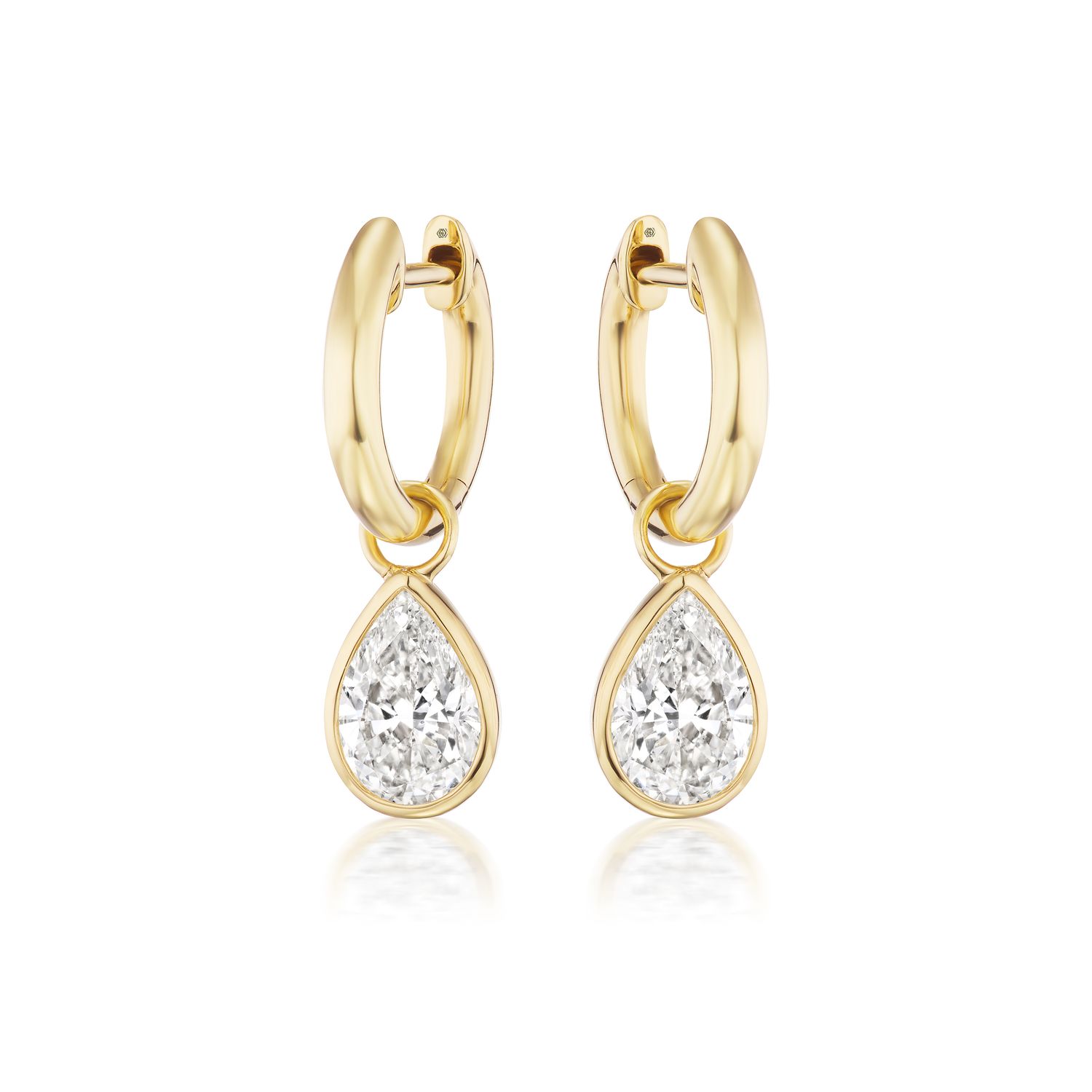 18K Yellow Gold 1.40 Ctw Bezel Set Pear Shape Diamond Drop Earrings