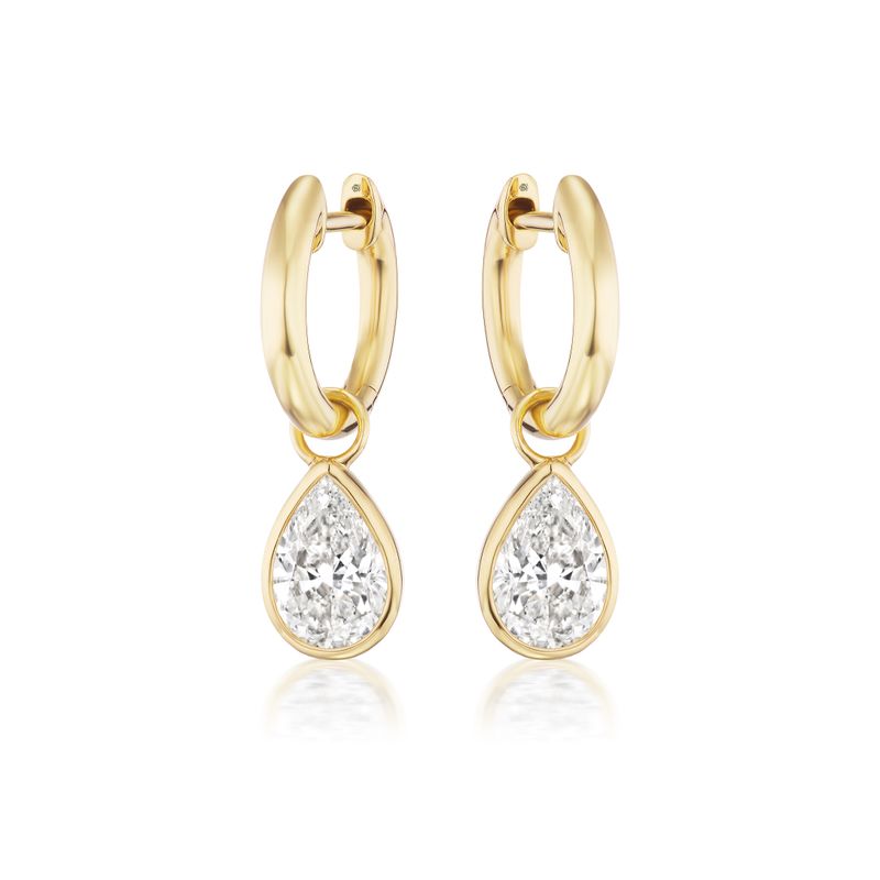 18K Yellow Gold 1.40 Ctw Bezel Set Pear Shape Diamond Drop Earrings