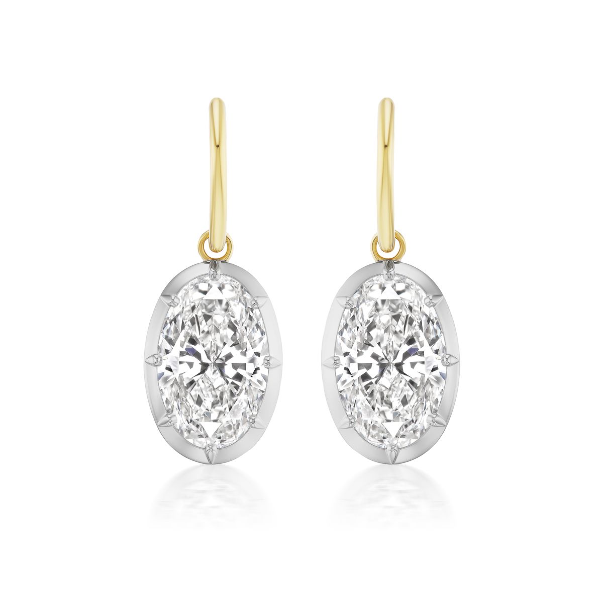 18K White Gold/Yellow Gold 6.16 Ctw Diamond Oval H Si1 Solitaire Drop Earrings
