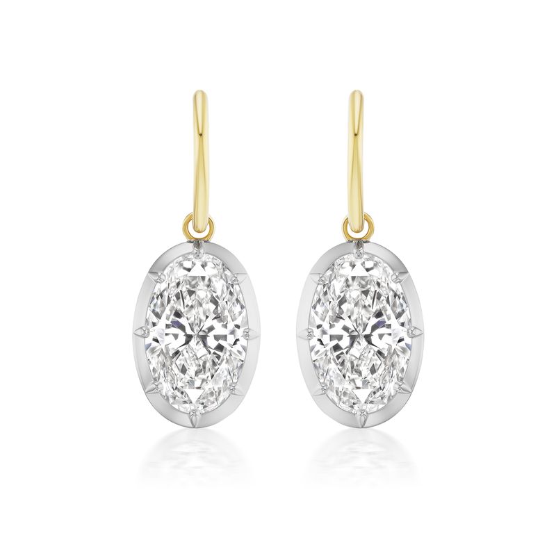18K White Gold/Yellow Gold 6.16 Ctw Diamond Oval H Si1 Solitaire Drop Earrings