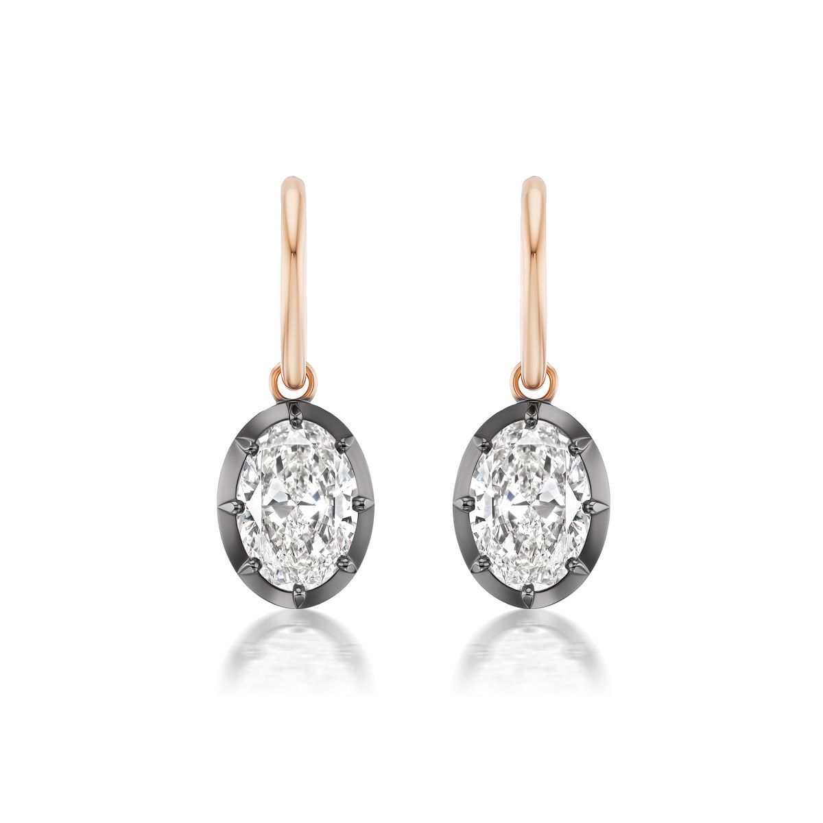 18K Rose Gold 3.02 Ctw Oval Solitaire Drop Lever Back Drop Earrings