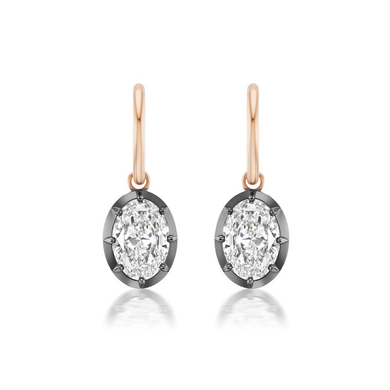 18K Rose Gold 3.02 Ctw Oval Solitaire Drop Lever Back Drop Earrings