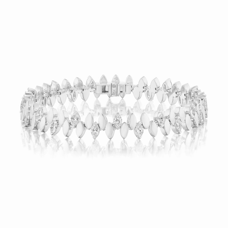 18K White Gold 2.71 Ctw Marquise Diamond Tennis Bracelet