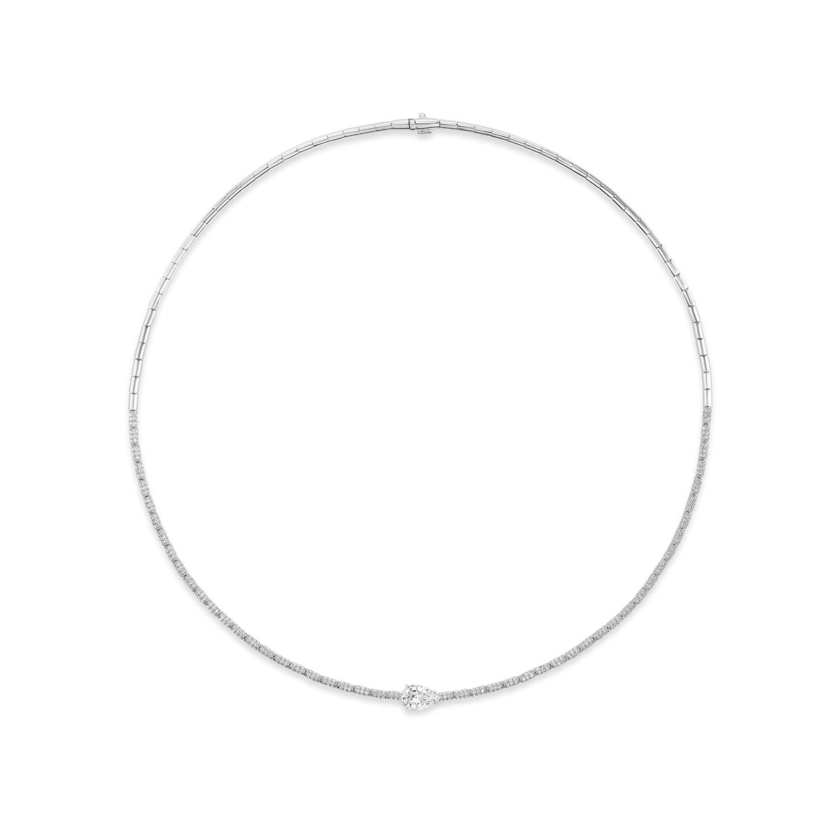 18K White Gold 2.70 Ctw Pear Shape Diamond Solitaire On Pave Link Necklace