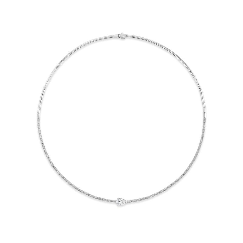 18K White Gold 2.70 Ctw Pear Shape Diamond Solitaire On Pave Link Necklace