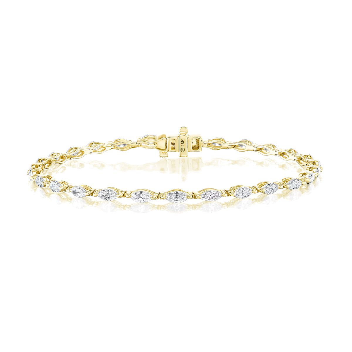 18K Yellow Gold 2.90 Ctw Marquise Diamond Tennis Bracelet
