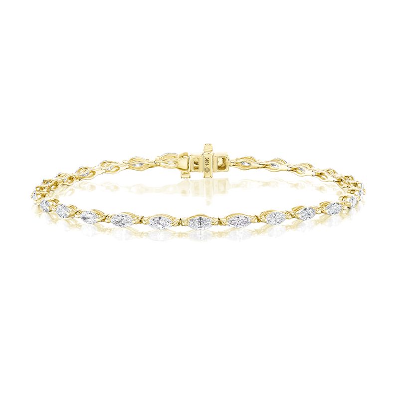18K Yellow Gold 2.90 Ctw Marquise Diamond Tennis Bracelet
