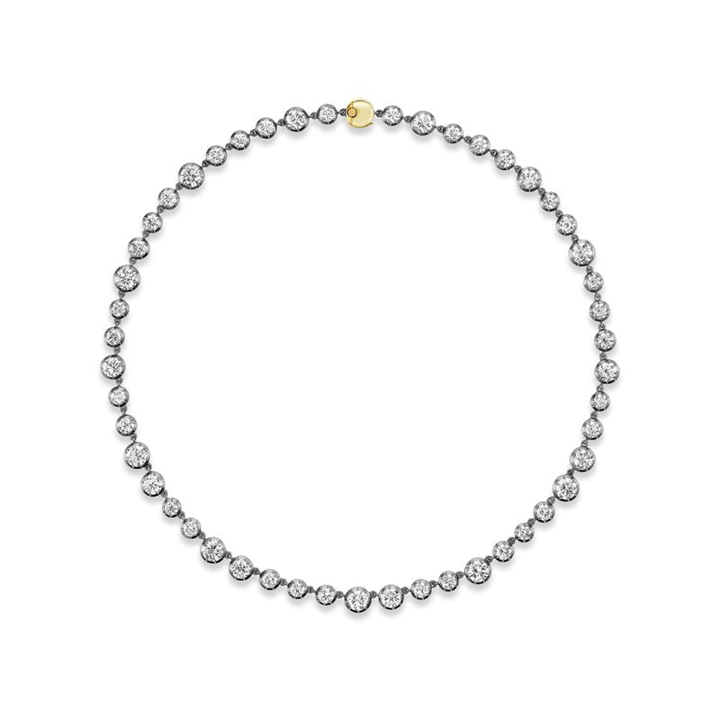 18K Yellow Gold 17.42 Ctw Alternating Sizes Round Diamond Link Necklace