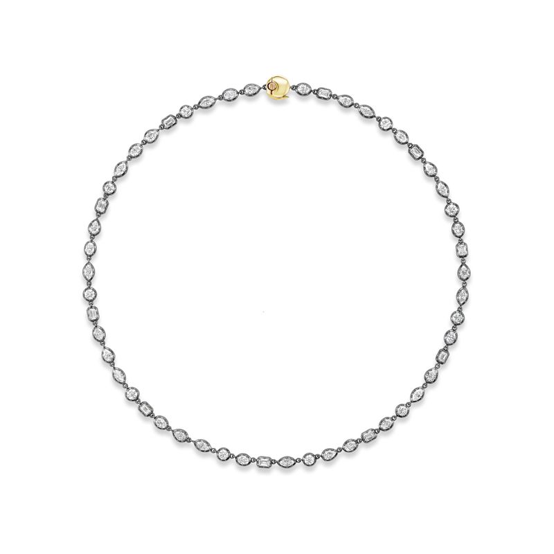 18K Yellow Gold 10.03 Ctw Mixed Shapes Diamond Link Necklace