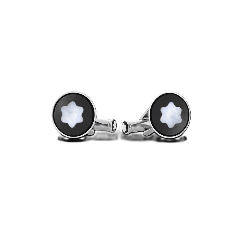 Cufflinks Steel Star Black, Mother of Pearl