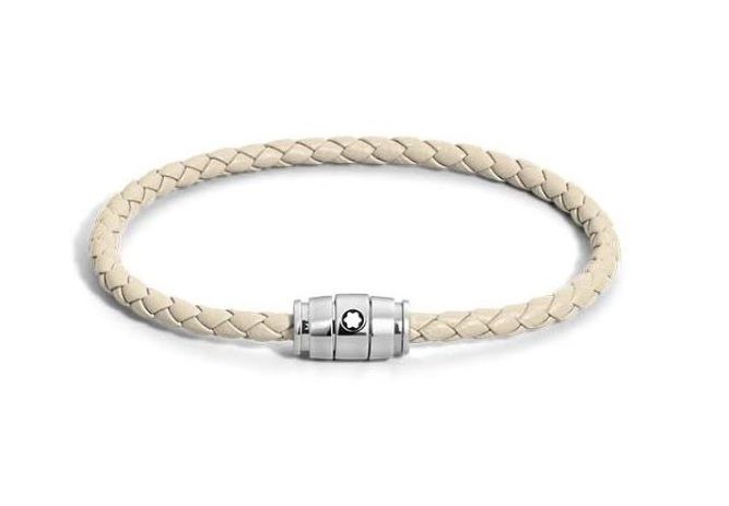 Bracelet Stainless Steel 3 Rings, Cloudy Beige Leather 