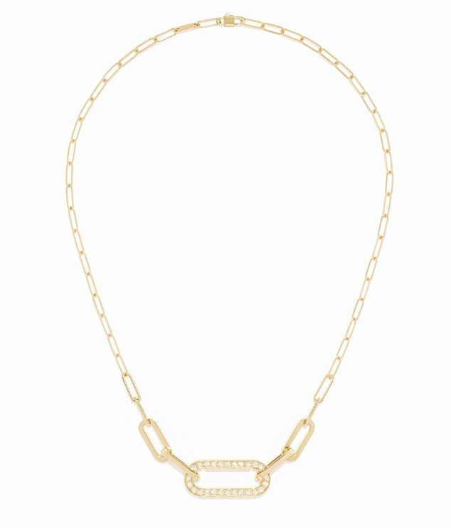 18KY Maillon Large Necklace Diamond Paved Link 