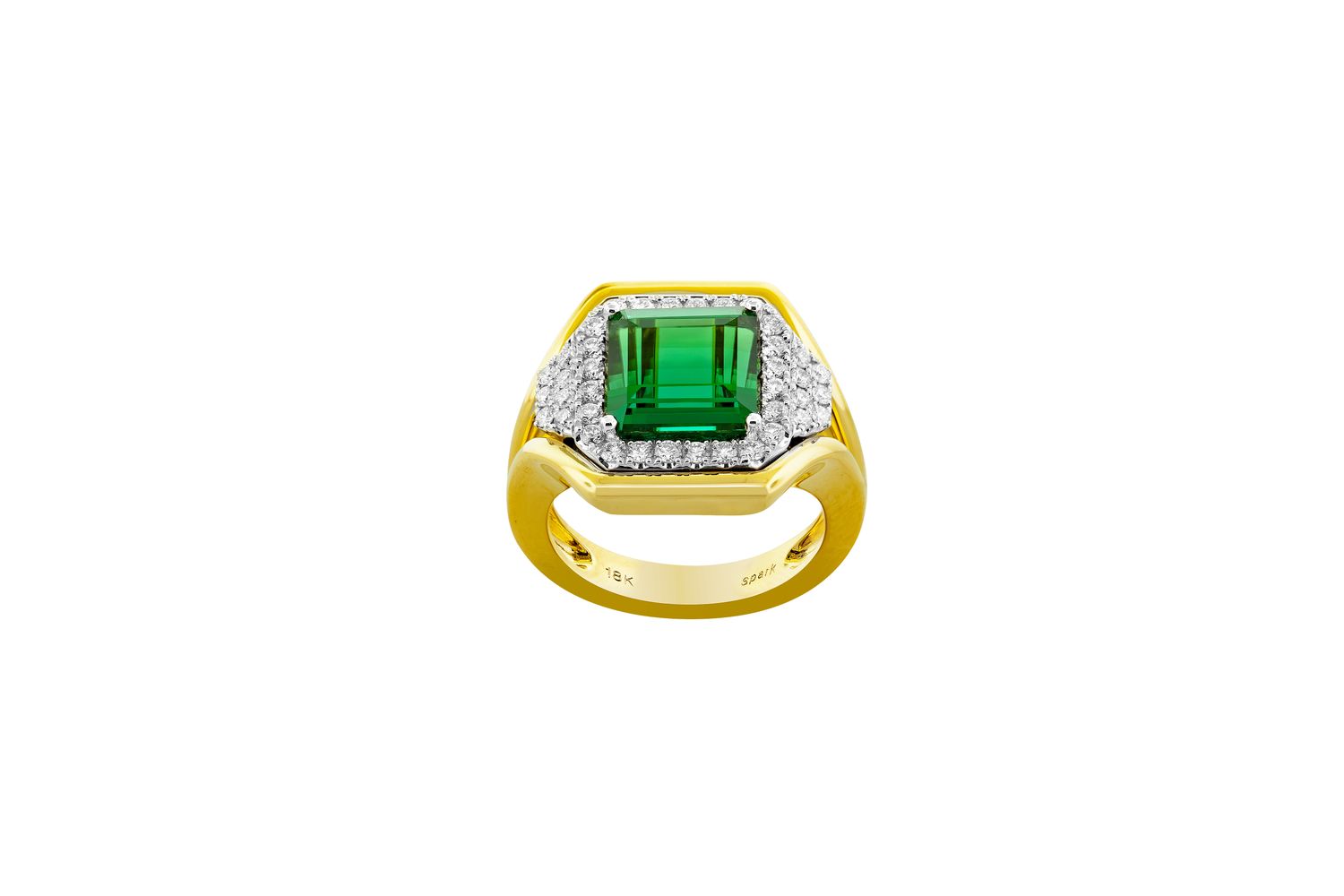 18KTT 4.53ct Green Tourmaline w/ 0.52ct Diamond Halo Ring 