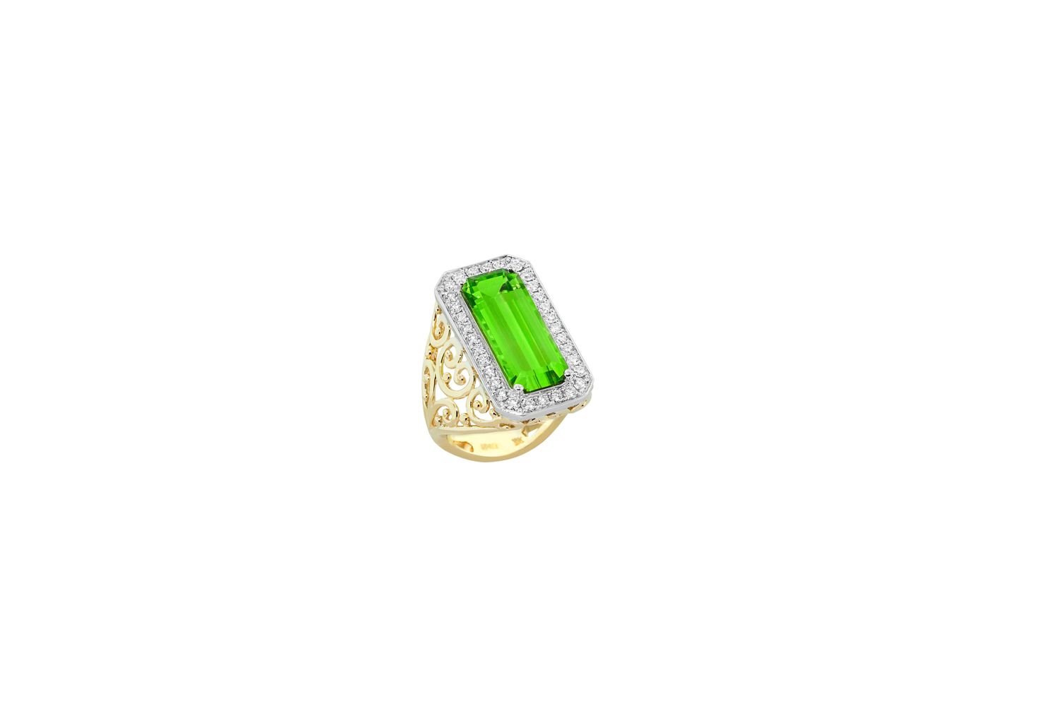18KTT 6.87ct Peridot &amp;  0.71ct Diamond Halo Rings 