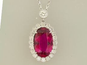 18KW 3.87ct Oval Rubelitte/0.74ct Dia Necklace 