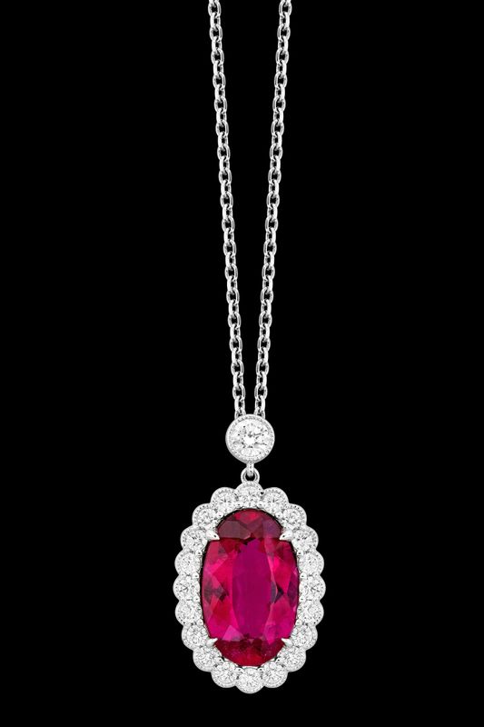18KW 3.87ct Oval Rubelitte/0.74ct Dia Necklace 