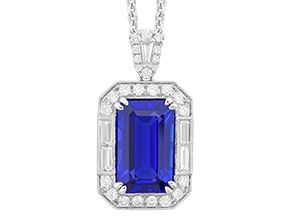 18KW 6.22ct Tanzanite Necklace w/0.89ct Diamond Halo Necklace