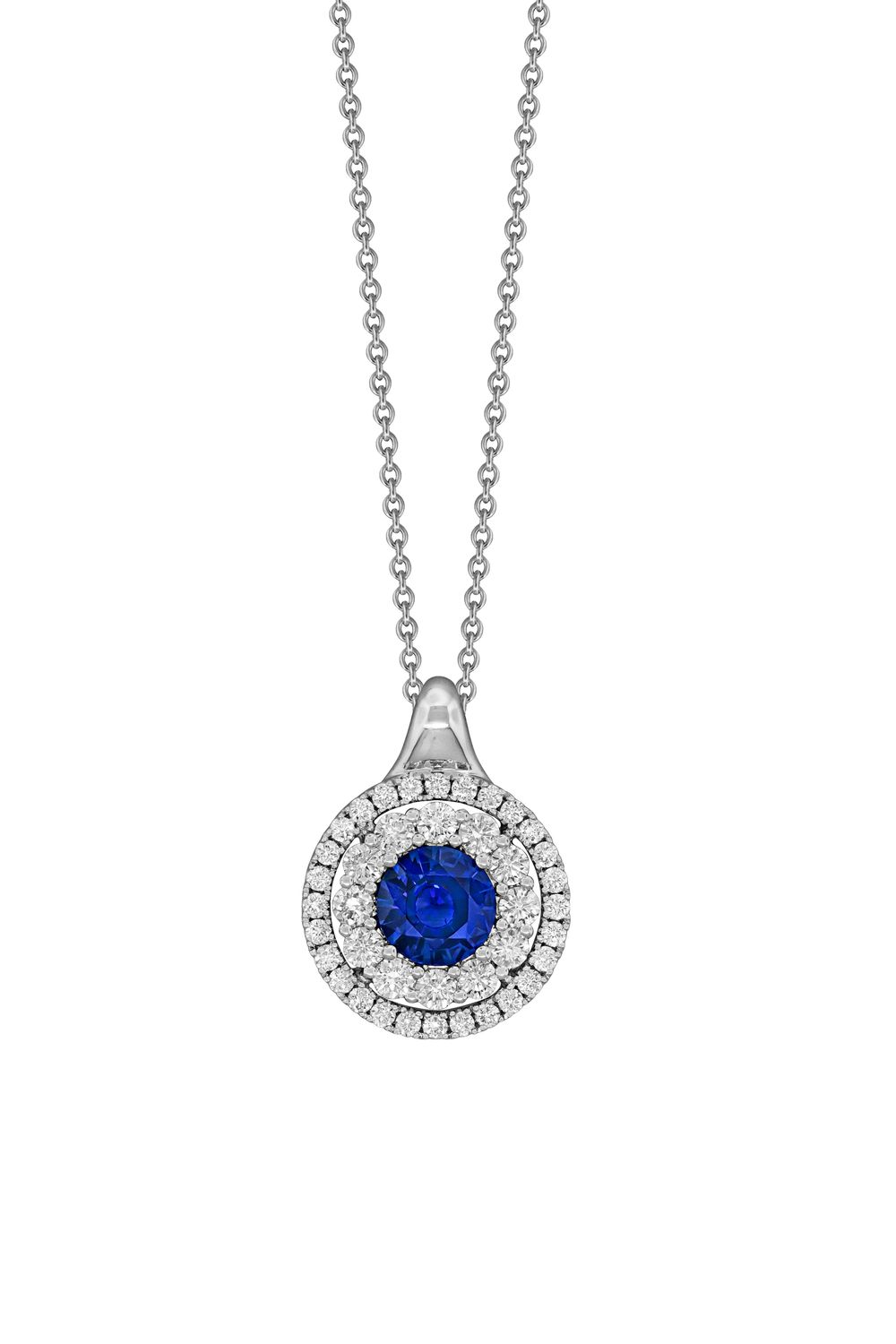 18KW 1.15ct Sapphire with 0.74ctw Diamond Halo Necklace