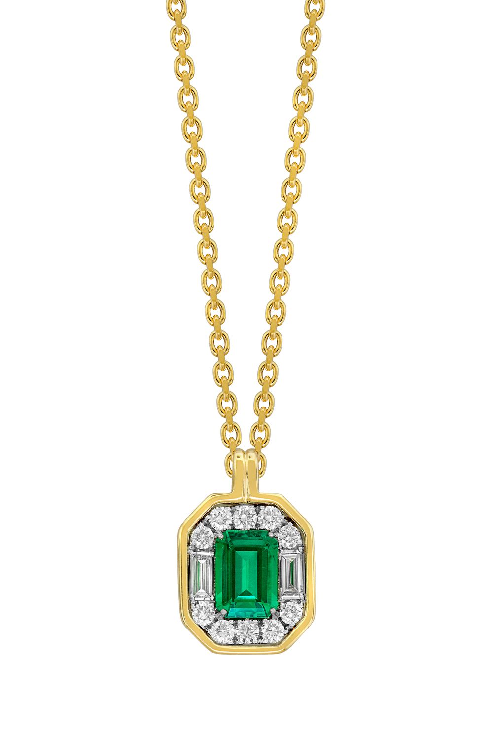 18KTT 0.86ct Emerald &amp; 0.50ctw Diamond Halo Necklace 