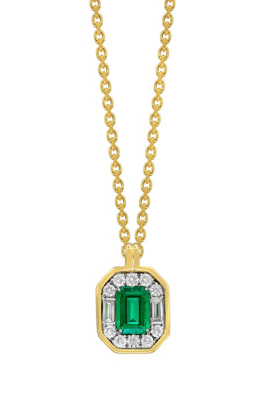 18KTT 0.86ct Emerald &amp; 0.50ctw Diamond Halo Necklace 