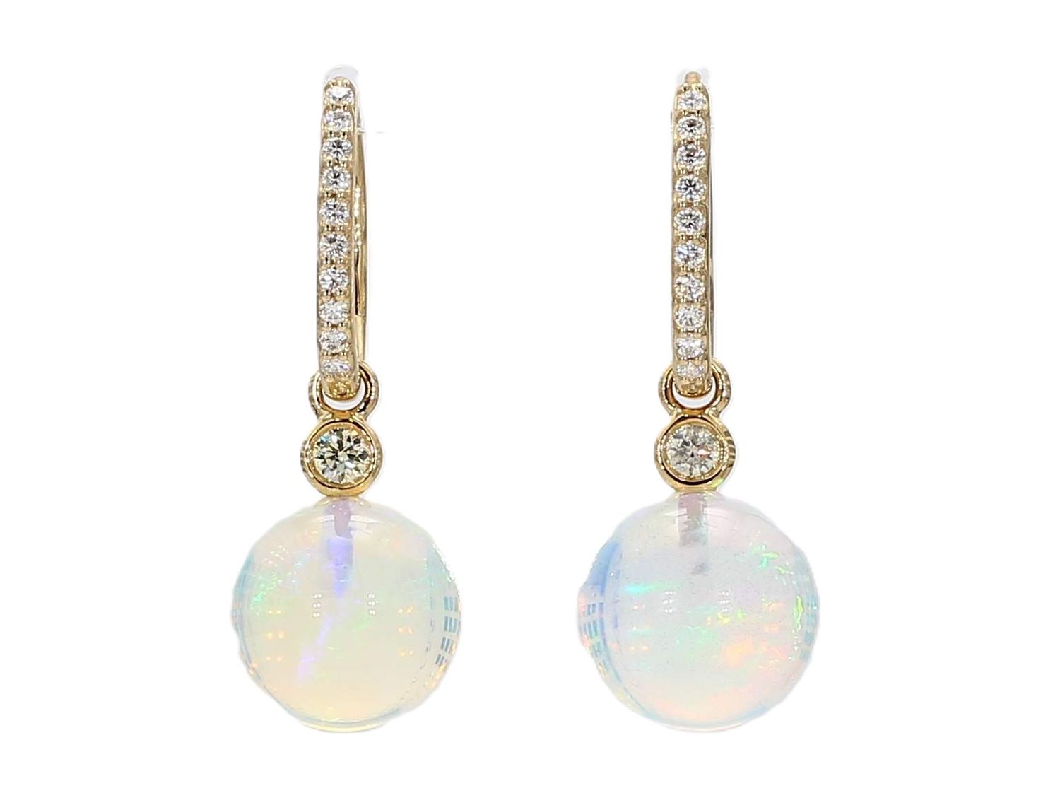 14KY 8.52 Opal w/Diamond Accents Drop Earrings