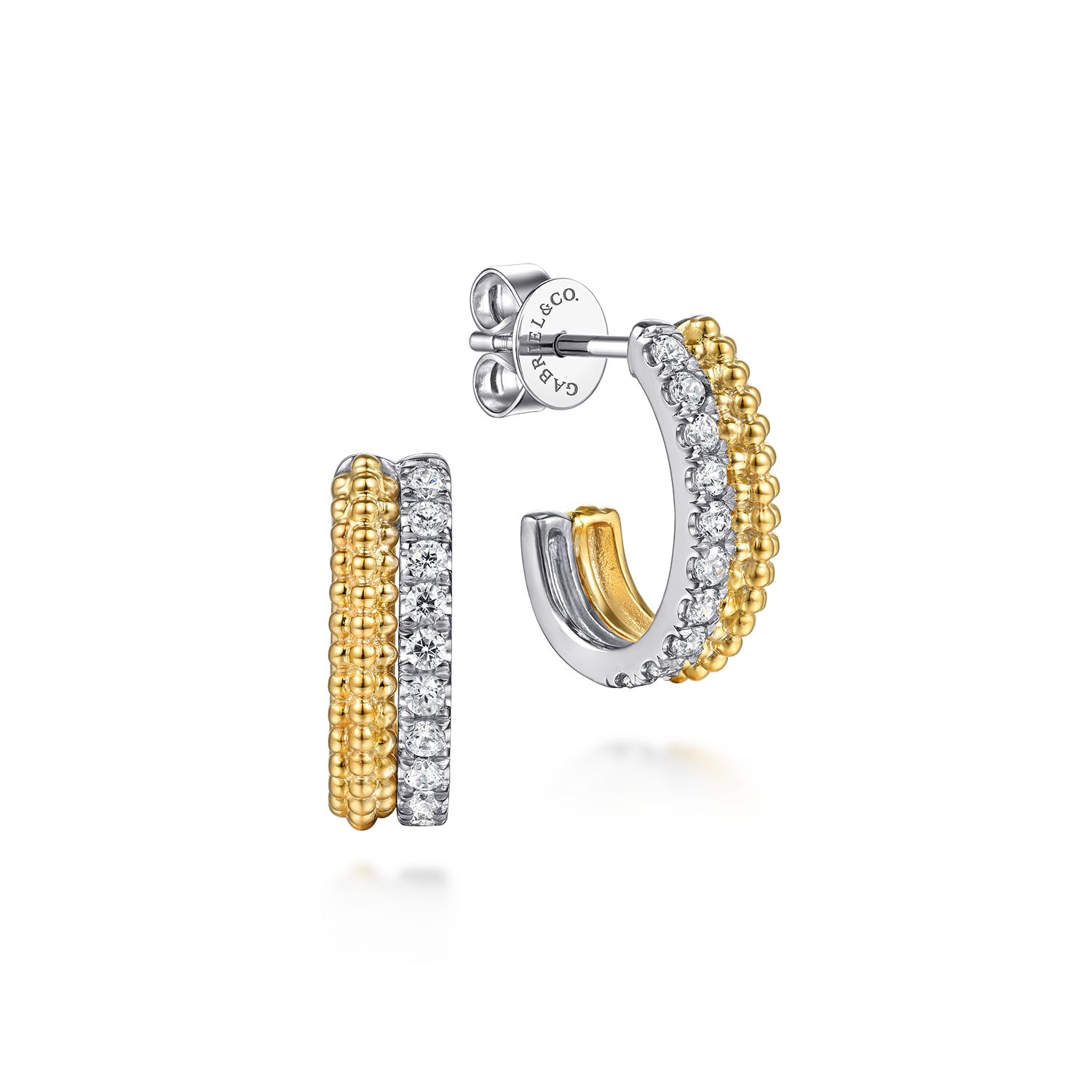 J Hoop Earrings 14K White and Yellow Gold Pave Diamond 0.35ct Bujukan