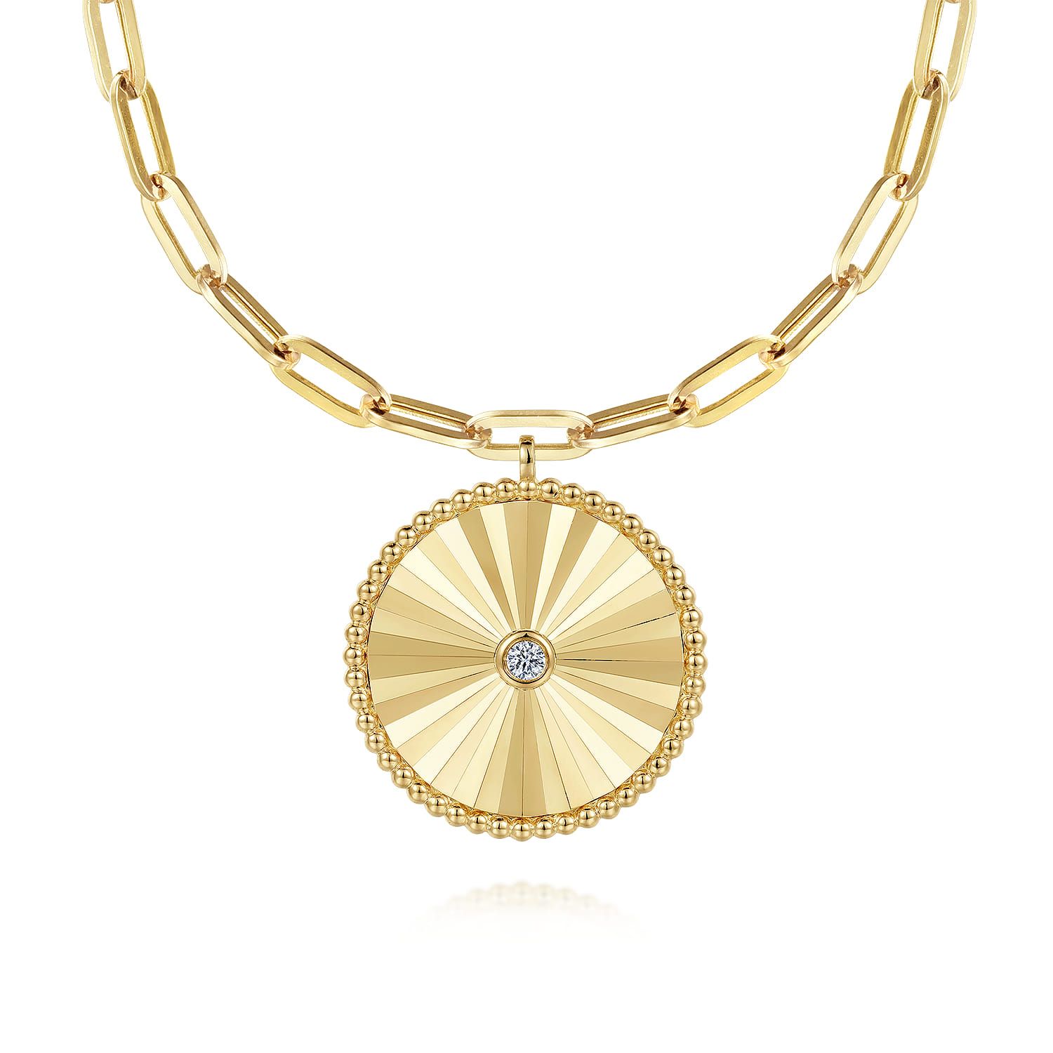 14K Yellow Gold Diamond on Diamond Cut Medallion Chain Necklace