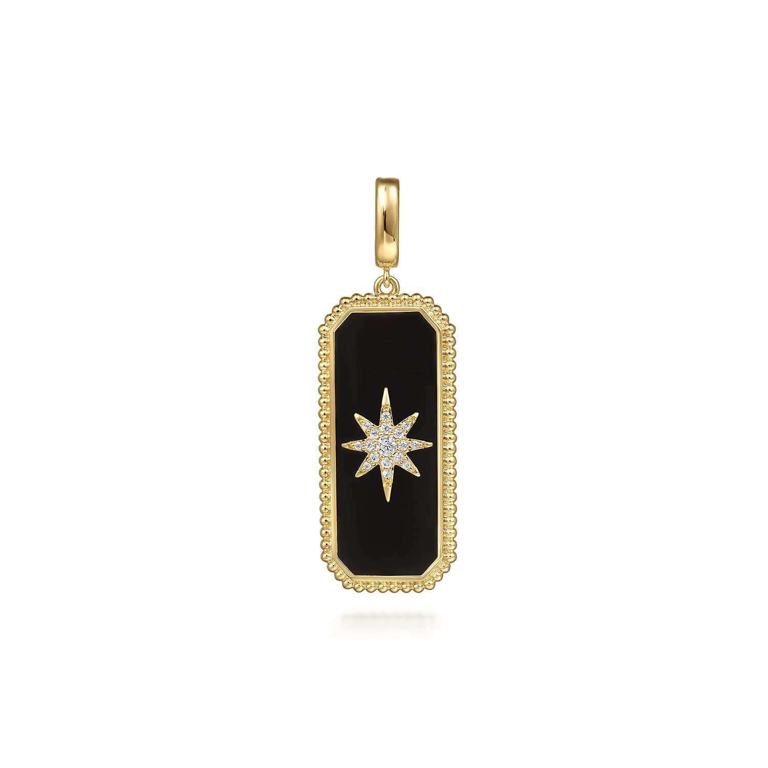 14K Yellow Gold Diamond and Onyx Bujukan 14mm Medallion Pendant