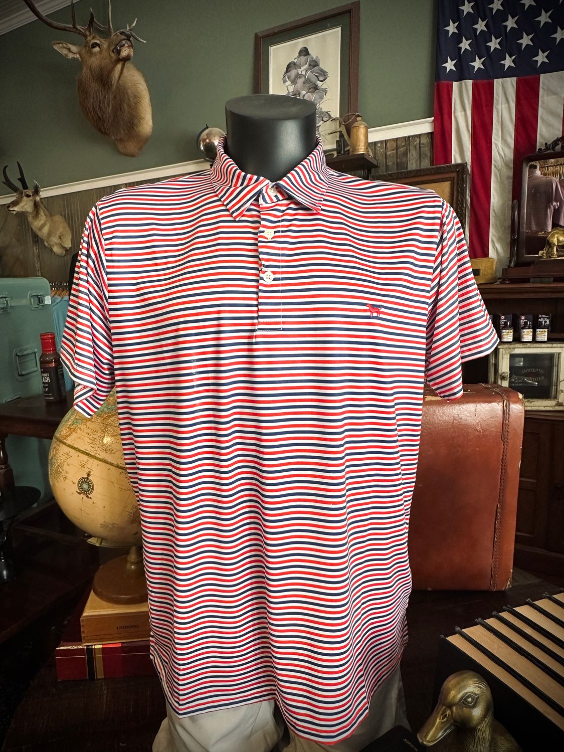 Patterned Red Stripe Polo