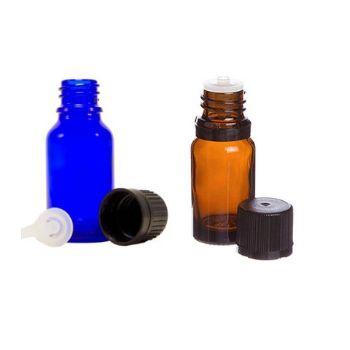 Bottle (3pk) w/Lid and Reducer Three‑pack of empty essential‑oil bottles with lids and reducers in cobalt or amber