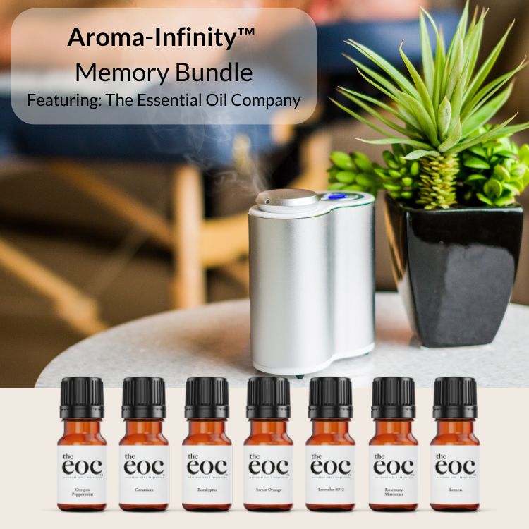 Aroma-Infinity™ MEMORY BUNDLE (diffuser + 7 MEMORY Support Essential Oils (15ml Bottles) Aroma‑Infinity MEMORY Bundle with diffuser and seven 15 ml essential oils