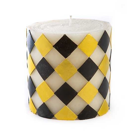 Harlequin Pillar Candle 5&quot; Black and Gold