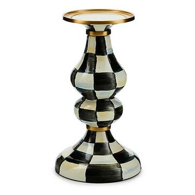Courtly Check Enamel Pillar Candlestick Med