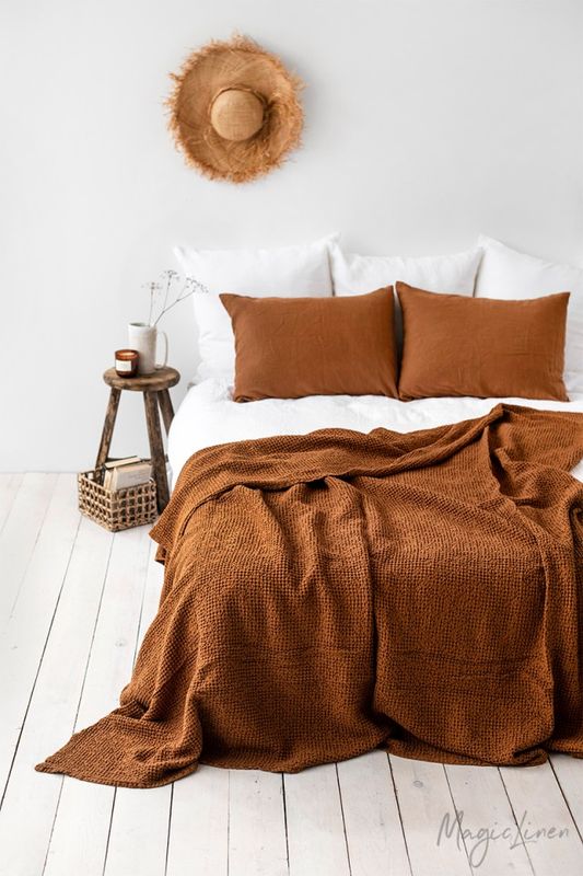 Linen Waffle Throw Blanket - Cinnamon