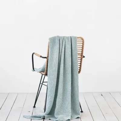 Linen Waffle Throw Blanket - Dusty Blue