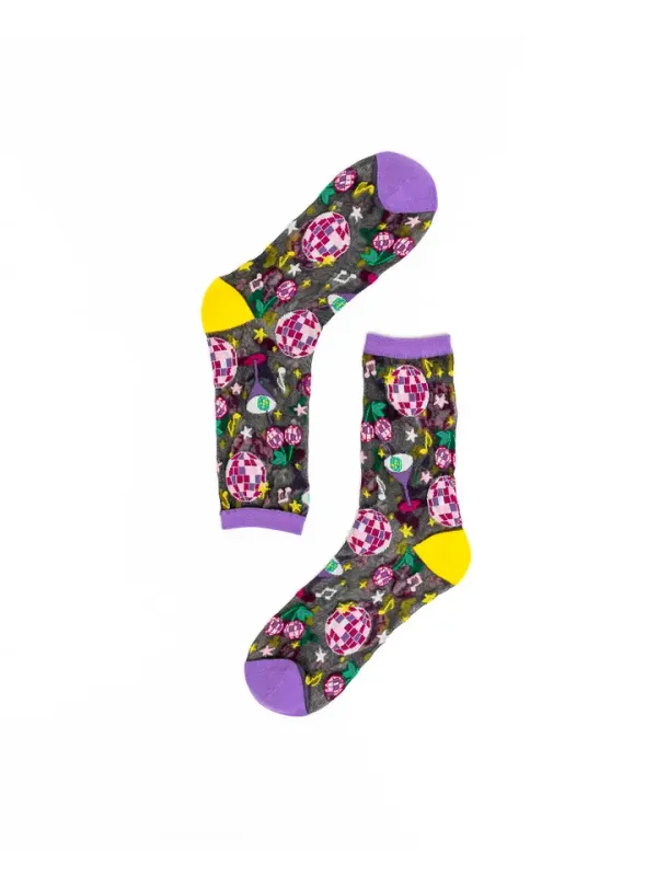 &#39;80s Disco Black Sheer Crew Sock