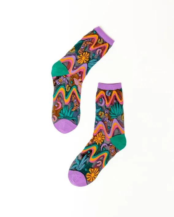 Desert Disco Black Sheer Crew Socks