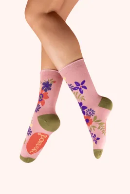 Floral Spray Ankle Socks - Candy