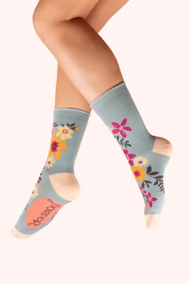 Floral Spray Ankle Socks - Ice