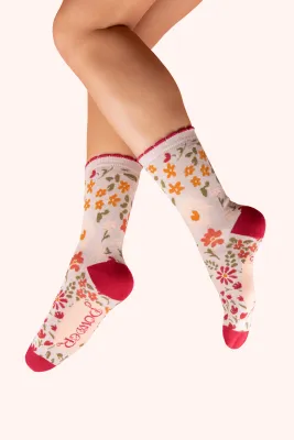 Flower Meadow Ankle Socks - Cream