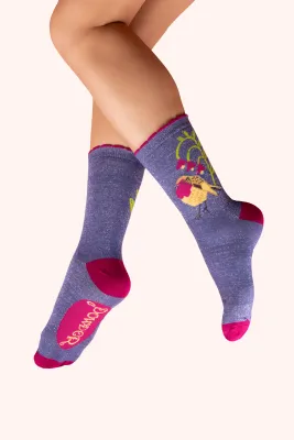 Red Robin Breast Glitter Ankle Socks