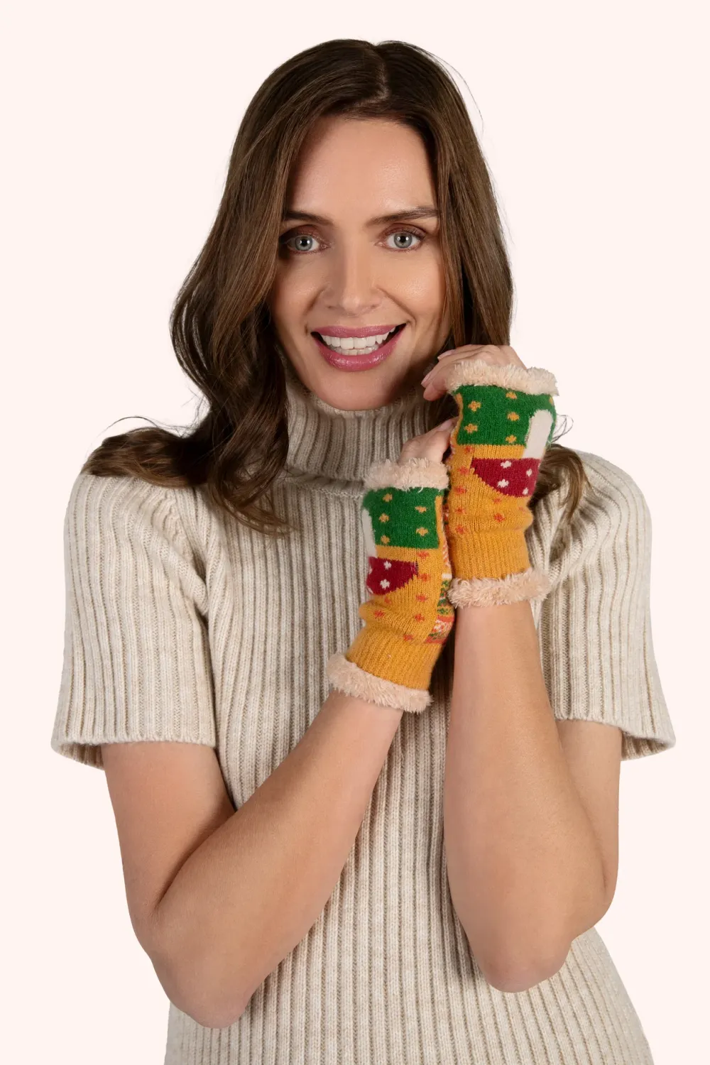 Toadstool Wrist Warmers - Mustard