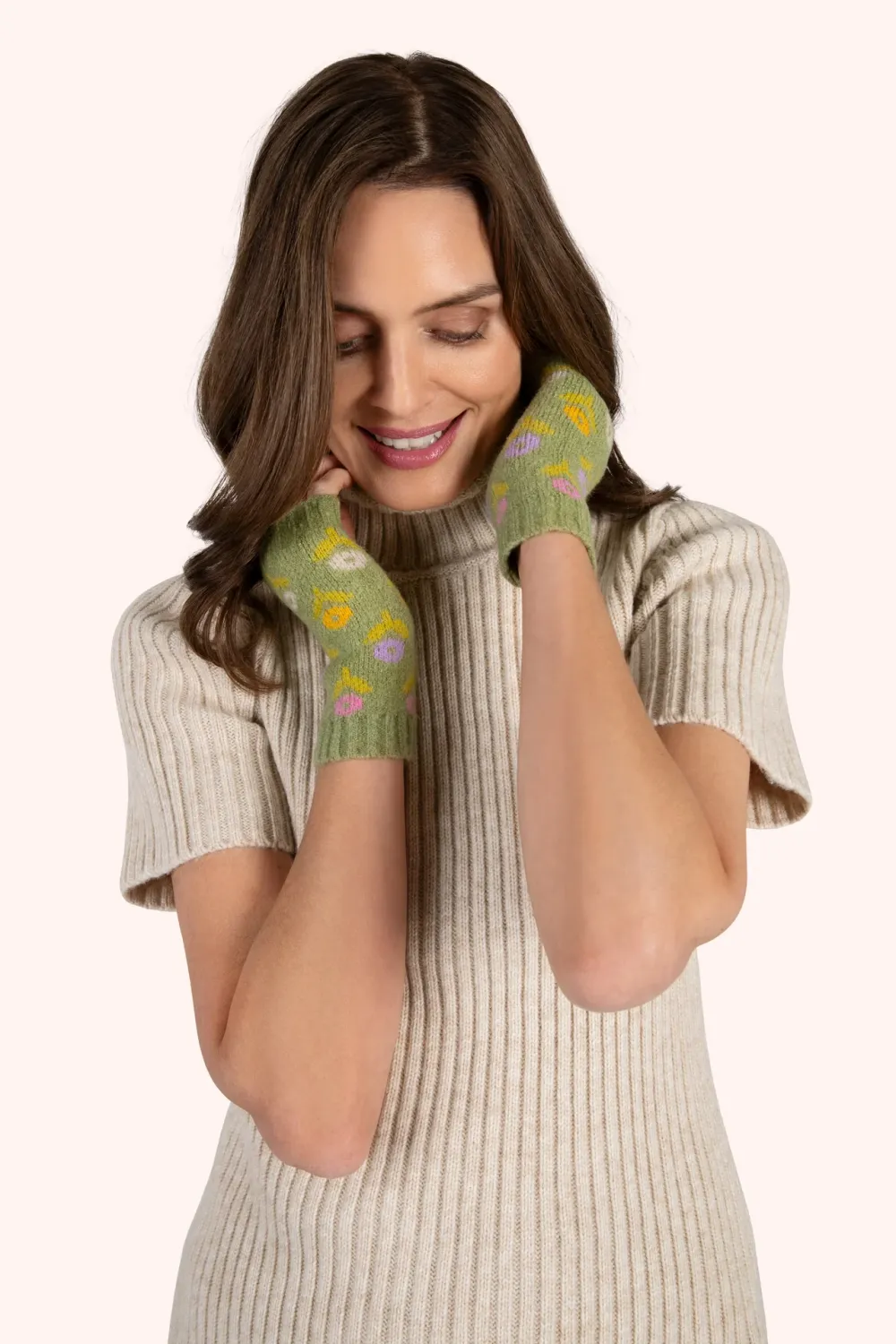 Willow Ditsy Flower Wrist Warmers - Sage