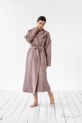 Womens Waffle Linen Robe - Woodrose L-XL