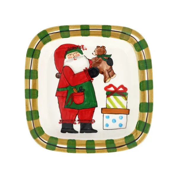 Old St. Nick 2025 Small Rimmed Square Platter with Teddy